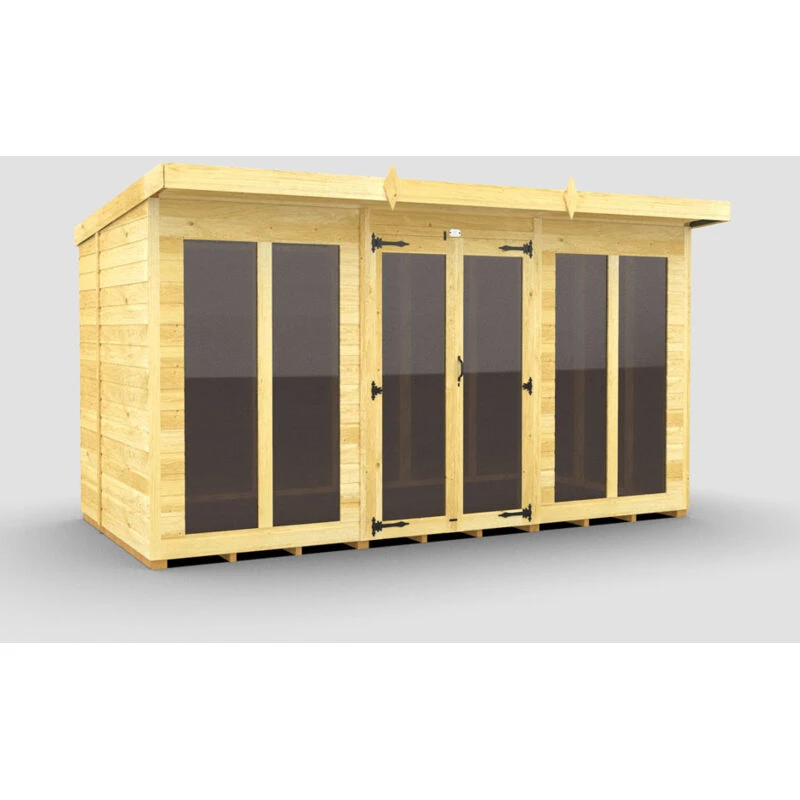 Image of Flat Pack Sheds DIY Sheds 12 x 6 Pent Summer House (Full Height Window), Brown 12X6PFHWSHFF