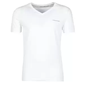 Image of Calvin Klein Jeans MICRO CK SLIM STRETCH V NECK TEE mens T shirt in White. Sizes available:XXL