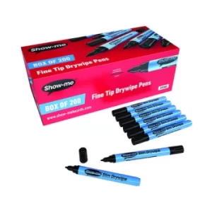 Image of Show-me Drywipe Marker Fine Tip Slim Barrel Black (Pack of 200) FP200