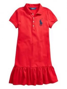 Image of Ralph Lauren Girls Classic Big Pony Polo Dress - Red, Size 12-14 Years, L, Women