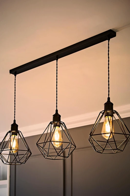 Image of ValueLights ValueLights Diablo Geometric 3 Drop Bar Matte Black Diner Ceiling Pendant Light with Bulbs Black One Size Unisex 5059406063541