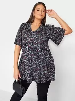 Image of Yours Pleat Swing Angel Sl Top Purple Ditsy, Pink, Size 14, Women