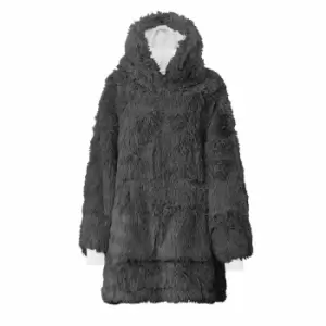 image of Ground Level Luxury Shaggy Faux Fur Hoodie Grey