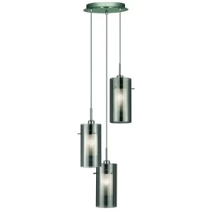 Image of 3 Light Cluster Pendant Chrome, Smoked Glass On Plate, E14