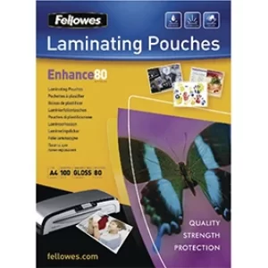 Image of Fellowes 53022 A4 80Mic Adhesive Backed Pouch 100pk