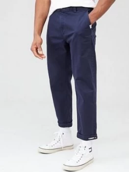 Image of Tommy Jeans Branded Turn Up Trousers - Navy, Twilight Navy, Size 38, Inside Leg Regular, Men