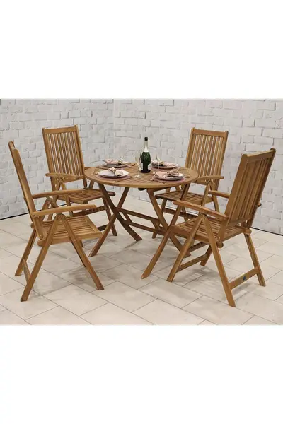 image of Royalcraft Brooklyn Table with 4 x Manhattan Recliner Armchairs Natural