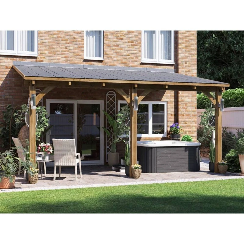Image of Dunster House Lean To Wooden Gazebo Canopy Kit 5M X 3M Patio Garden Shelter With Roof Shingles Leviathan
