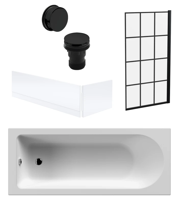 Image of Balterley Round Bath, Black Framed Screen, Panels, Black Waste -1700 x 700mm Black