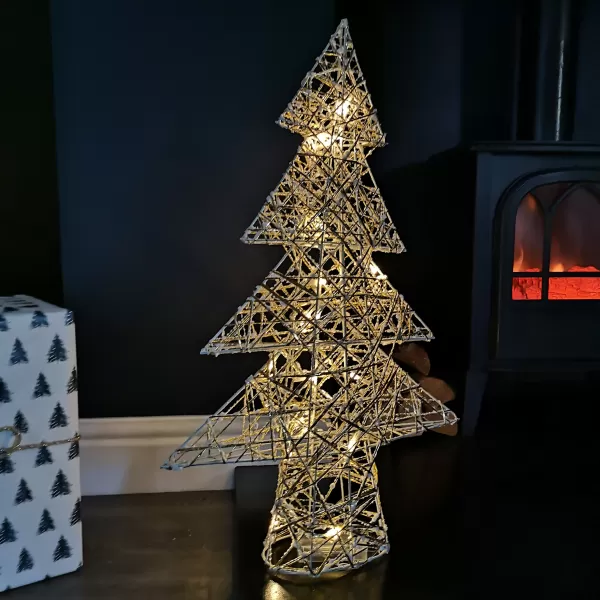 image of 60cm Battery Operated Gold Woven Christmas Tree with White LEDs