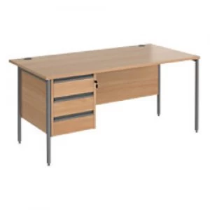Image of Straight Desk with Beech Coloured MFC Top and Graphite H-Frame Legs and 3 Lockable Drawer Pedestal Contract 25 1600 x 800 x 725mm