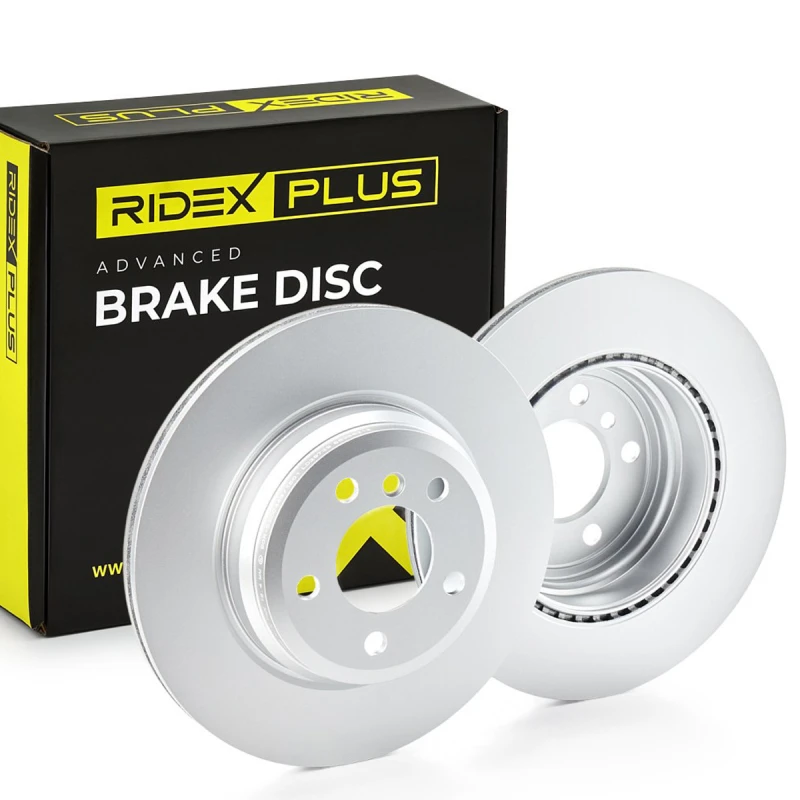 Image of RIDEX PLUS 82B1433P Brake disc Rear Axle, Vented, Grey Cast Iron, Coated, High-carbon, with bolts/screws Grey Cast Iron Brake Disc (82)