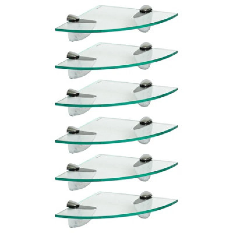 Image of Harbour Housewares 6X Floating Glass Corner Shelves - 20Cm - Silver Brackets - Bathroom Shower Storage Vanity Display Unit Shelf
