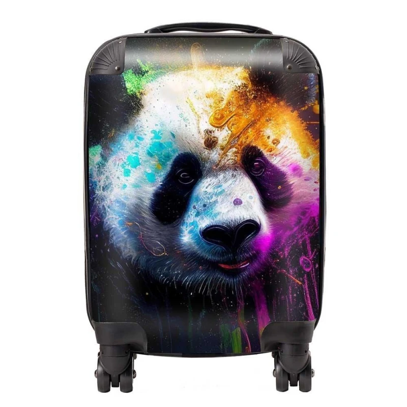 Image of Warren Reed - Designer Panda Face Splashart Colourful Suitcase in Blue Size: Large Blue Unisex Large