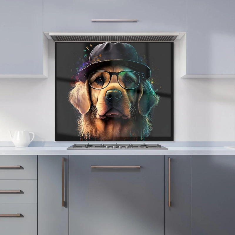 Image of Warren Reed - Designer Golden Retriever Dog Splashart Kitchen Splashback Size: 600mm x 750mm Multicolor Unisex 600mm x 750mm