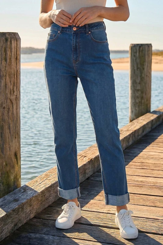 Image of Roman Womens Petite Turn Up Pocket Jeans in Indigo Size: 8 Indigo Female 8
