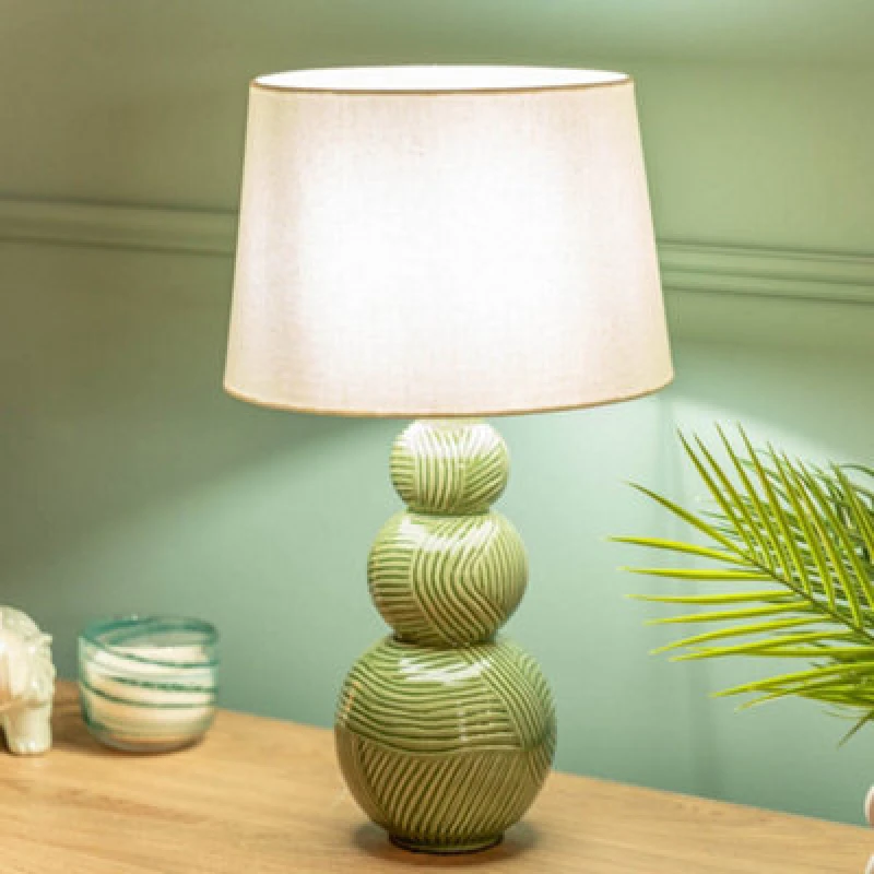 Image of Valuelights Avery Green Ceramic Stacked Balls Table Lamp With A White Tapered Fabric Shade - Bulbs Included