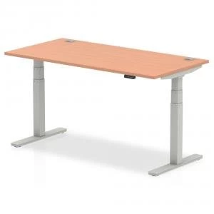 image of Trexus Sit Stand Desk With Cable Ports Silver Legs 1600x800mm Beech