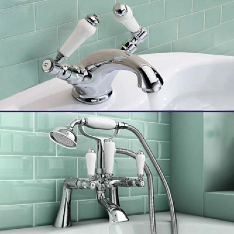 Image of Nes Home Trafford Traditional Bath Filler Shower Mixer & Monobloc Tap Chrome