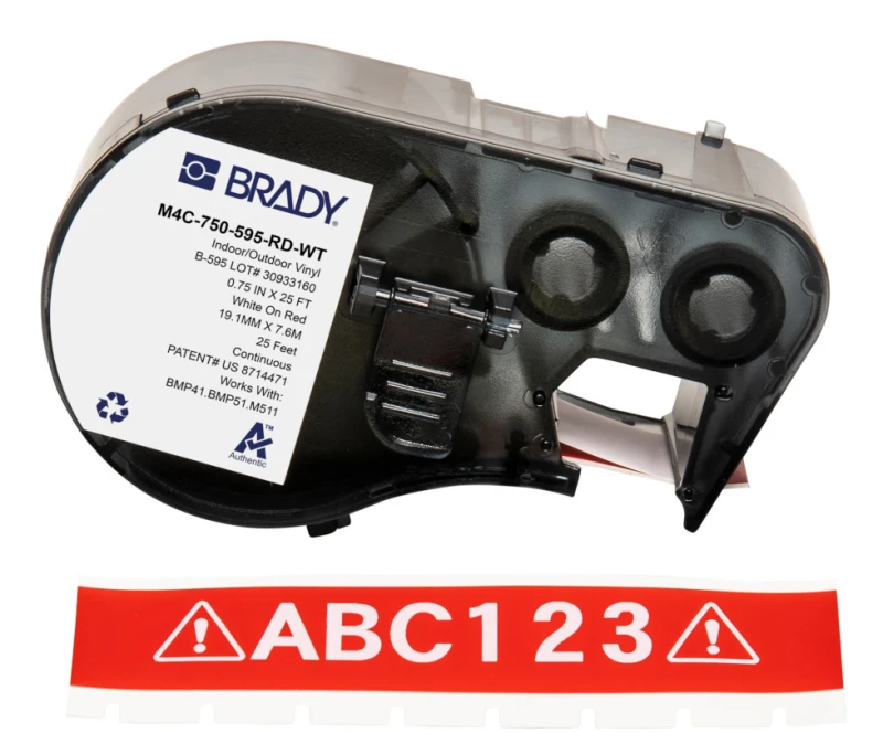 Image of Brady M4C-750-595-RD-WT printer label Red. White Self-adhesive printer