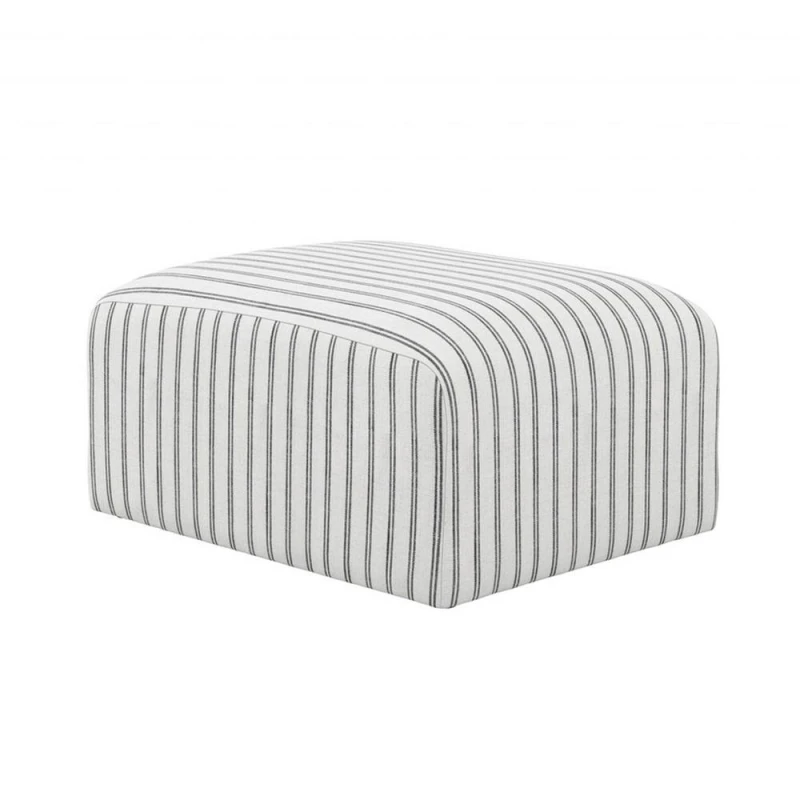 Image of Lemon Pavilion Furniture Ryder Chalk Stripe Pouffe - Woven - L70xW90xH44cm - White/Black in White White Unisex