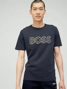 Image of BOSS Font 1 Large Logo T-Shirt - Dark Blue, Dark Blue Size M Men