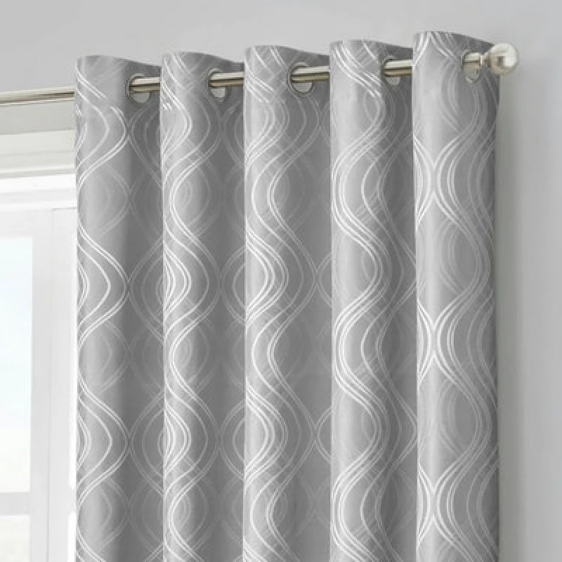 Image of Velosso Clarissa Jacquard Ready Made Eyelet Curtains - Grey