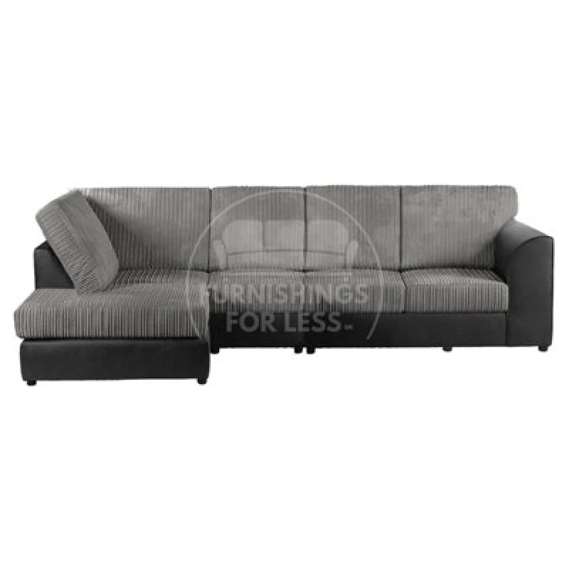 Image of Furnishings For Less UK Luxor Black And Grey Jumbo Cord Large 5 Seater Corner Sofa Long Left Hand Facing - Full Back