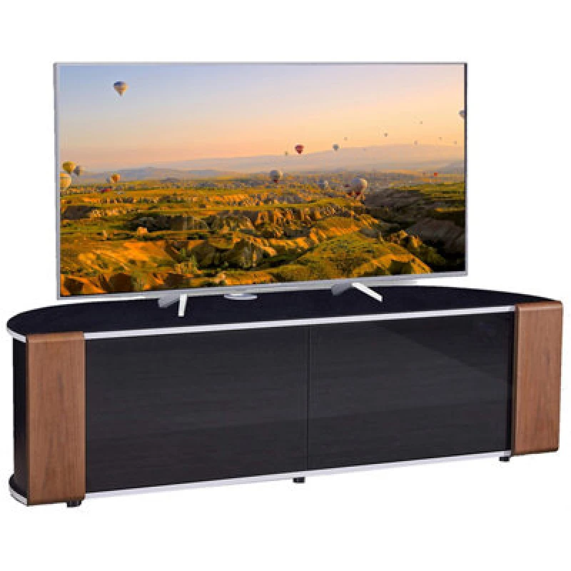Image of Mda Designs Sirius 1600 Black With Beamthru Remote-Friendly Walnut Oak Interchangeable Trims For Flat Screen Tvs Up To 70"