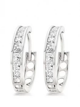 image of Beaverbrooks 9Ct White Gold Cubic Zirconia Hoop Earrings