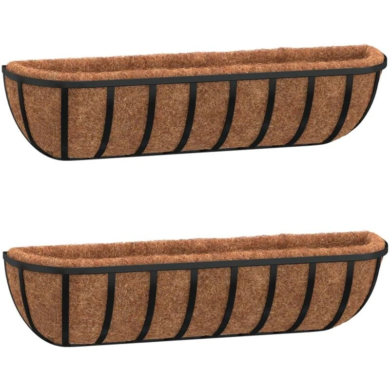 Image of VIDAXL Wall Troughs 2 pcs with Coco Liners Black 76x21x16cm Steel vidaXL 8720845670412