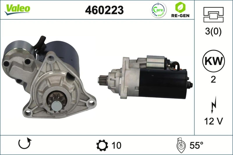 Image of VALEO 460223 Starter motor VALEO RE-GEN REMANUFACTURED 2kW, 12V, Number of Teeth: 10 Starter (2)