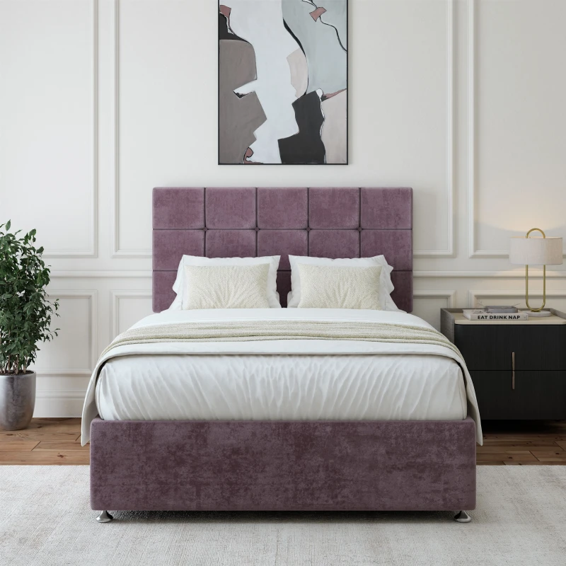 Image of Bedmaster Bedmaster Luxury Velvet 2 Drawer Divan Base And Square Headboard in Mauve Size: Super King Mauve Super King Unisex 7867867237795