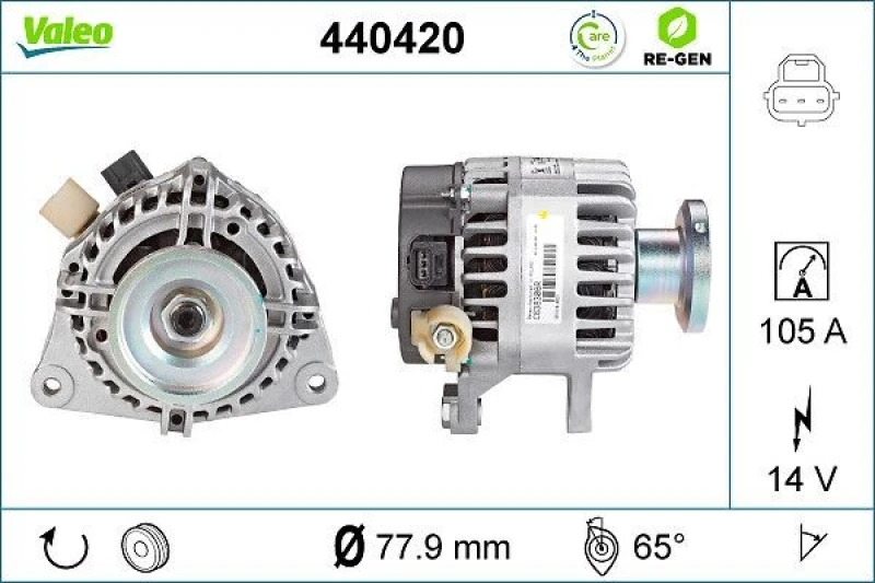 Image of VALEO 440420 Generator Alternator Charging Current: 105A, Voltage: 14V, REMANUFACTURED PREMIUM Alternator (4)