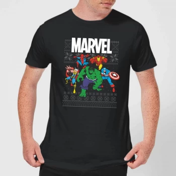 Image of Marvel Avengers Group Mens Christmas T-Shirt - Black - 3XL - Black