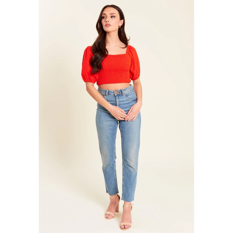 Image of Be You Shirred Crop Top Womens Red 8