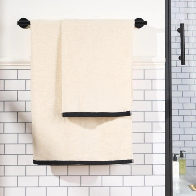 Image of OHS OHS Border Trim Premium Cotton Hand Towel Soft Absorbent in Cream Cream Hand Towel Unisex 5027434225132