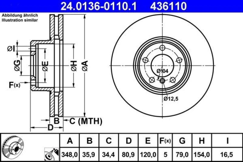 Image of ATE 24.0136-0110.1 Brake disc Vented, Coated, High-carbon Brake Disc (82)