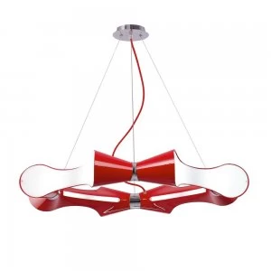 Image of Ceiling Pendant 8 Flat Round Light E27, Gloss Red, White Acrylic, Polished Chrome