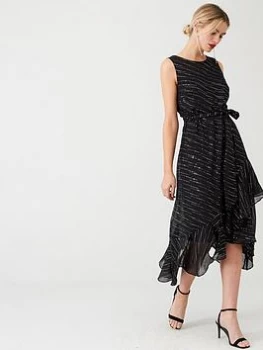 Image of Wallis Sparkle Ruffled Midi Dress - Black, Size 8, Women