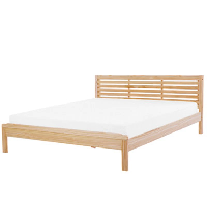 Image of Beliani Bed Wood Carnac 180 X 200 Cm (Eu Super King) Light Brown