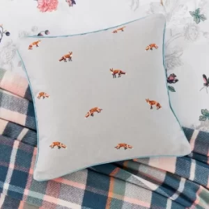 image of Joules Woodland Floral Cushion Grey, Orange and Blue