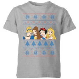 Image of Disney Princess Faces Kids Christmas T-Shirt - Grey - 9-10 Years