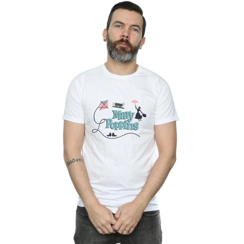 Image of Disney Men Mary Poppins Logo T-Shirt in White Size: Small White S Male 5057864521481