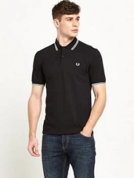 Image of Fred Perry Mens Original Twin Tipped Polo - Black Porcelain, Black/Porcelain Size M Men