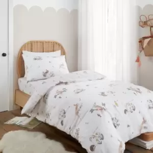 Image of Bianca Bunny Rabbit Friends Cotton Duvet Cover & Pillowcase Set White