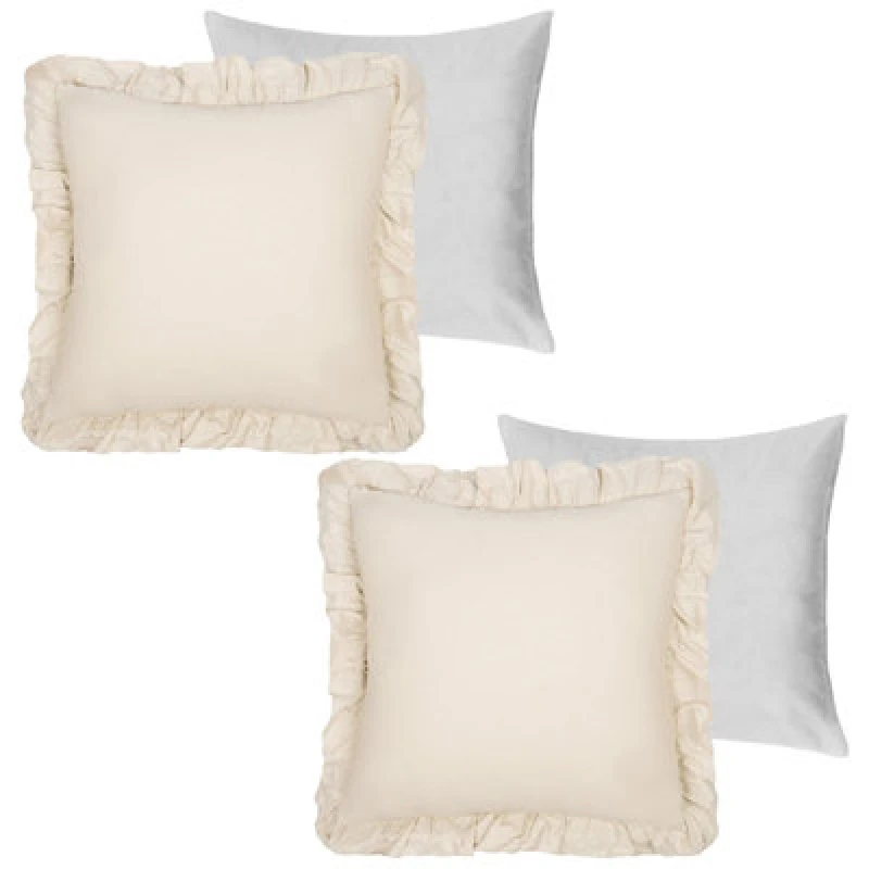 Image of OHS OHS 2 Pack Linen Frill Cushion Covers Filled Home Living Luxury in Light Beige Size: 45cm x 45cm Light Beige 45cm x 45cm Unisex 5027434175963
