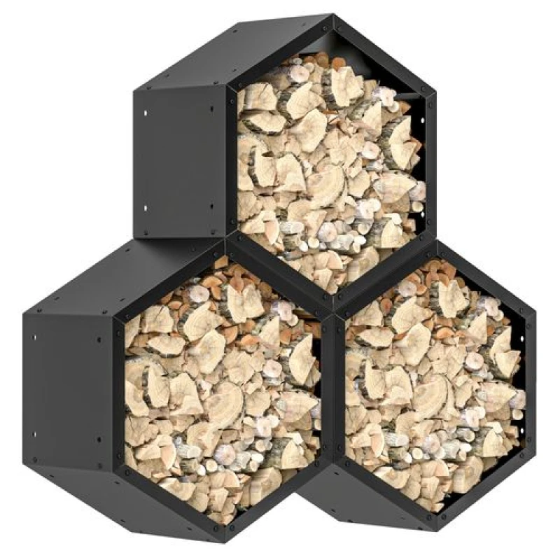 Image of Outsunny Grey steel Firewood Log Rack Fireplace Log Holder for Indoor Outdoor - Black TJ Hughes 5056725598747