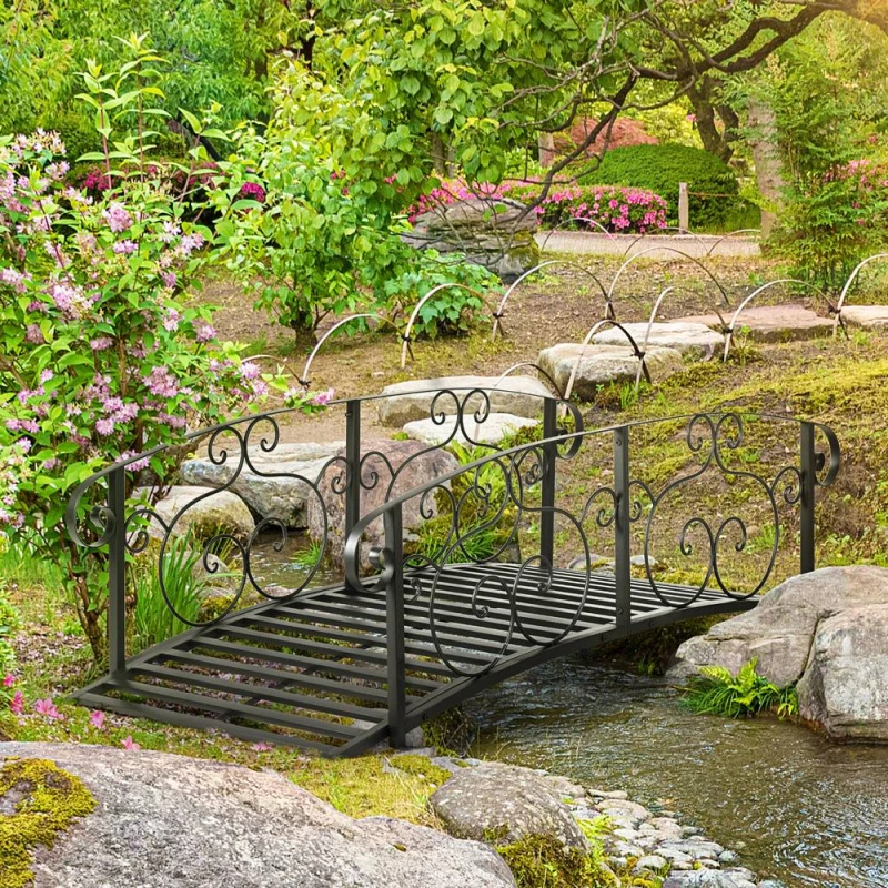Image of OUTSUNNY 184cm Metal Arch Garden Garden Bridge, Black Unisex