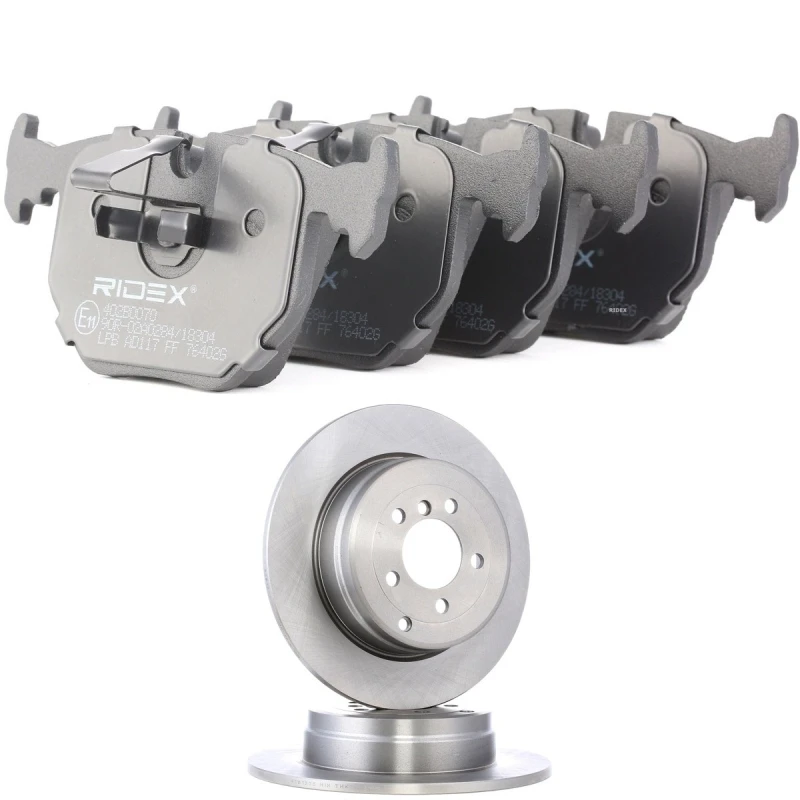 Image of RIDEX 3405B2433 Brake disc and pads set Rear Axle, Brake Disc Type: Solid, prepared for wear warning indicator Brake Set,disc brakes (3405)
